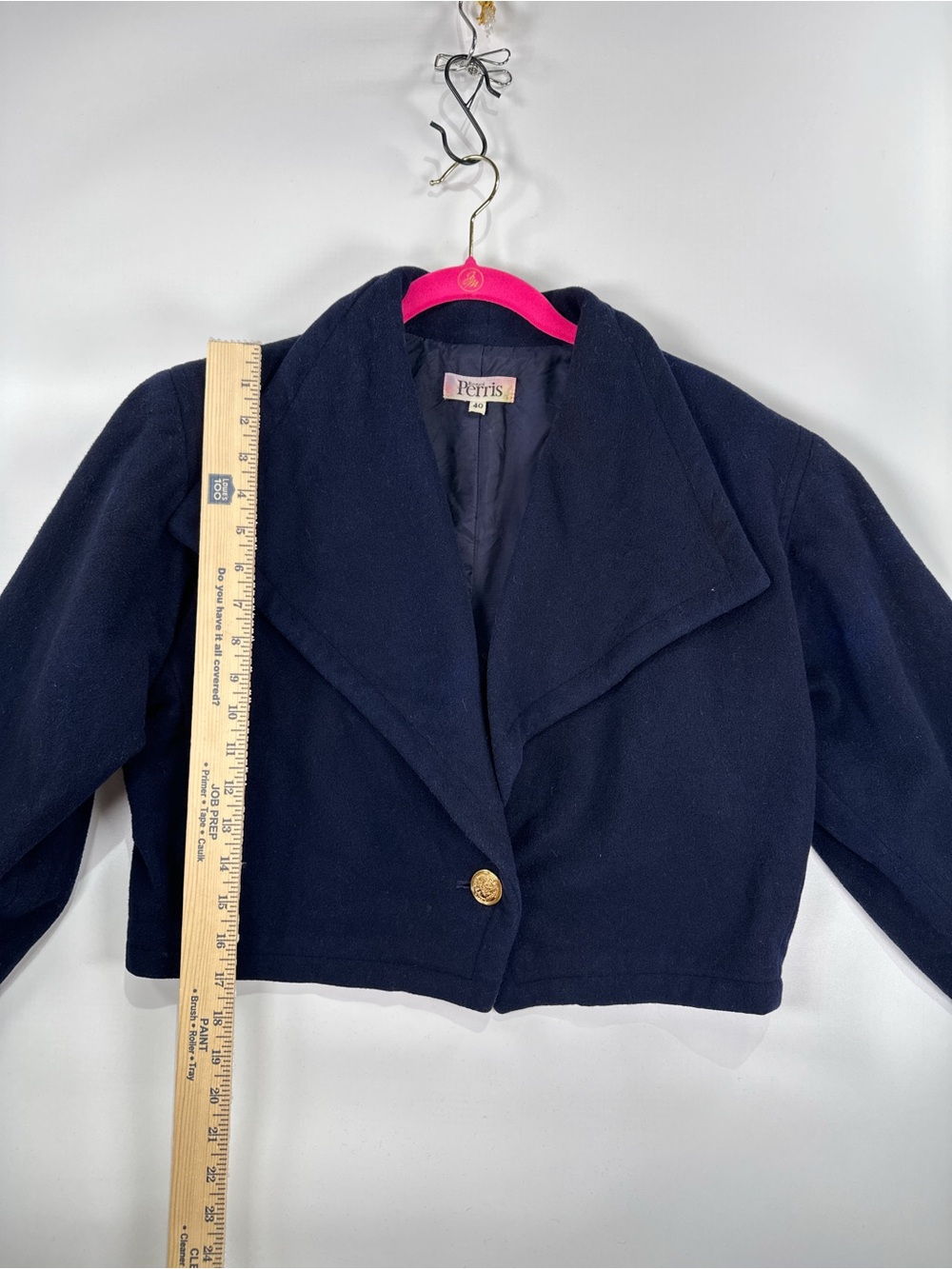 Bernard Perris Vintage Cropped Asymmetrical Wool Blazer Navy 40 - Picture 11 of 11